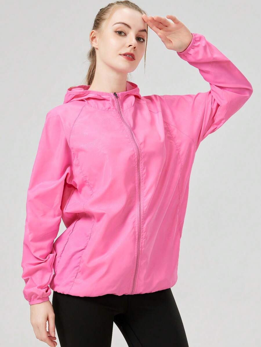 1pc Women's Lightweight Waterproof Jacket, Casual Windbreaker, Quick-Dry Sportswear, Black Long Sleeve Athletic Jacket For Women, With Storage Bag
