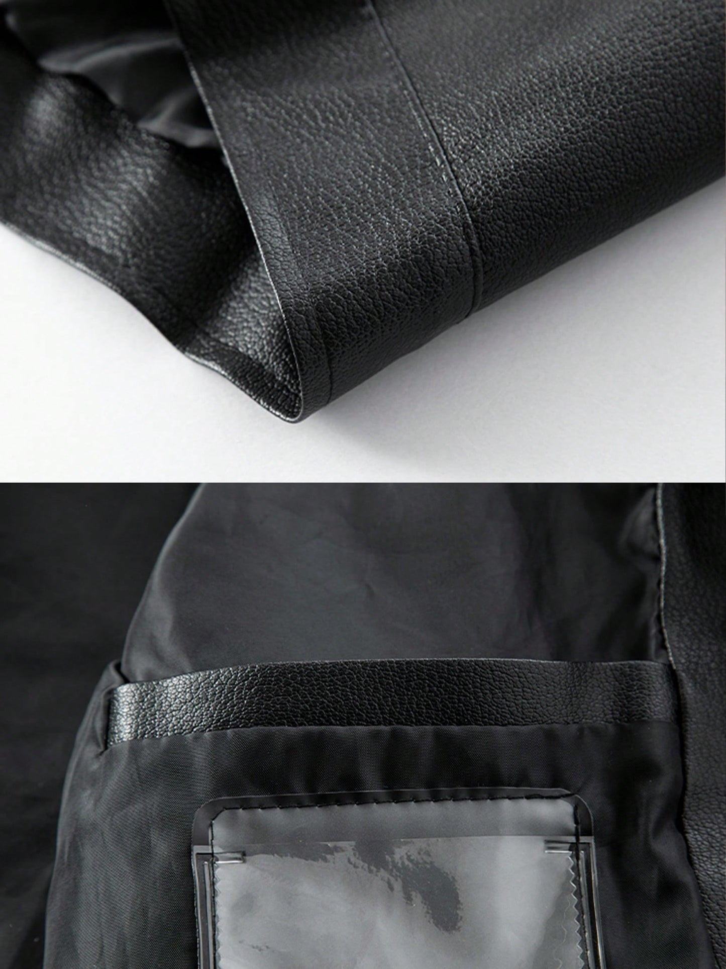 Men's Single Leather Jacket, Casual Outdoor Spring/Autumn Motorcycle Leather Coat,Fleece