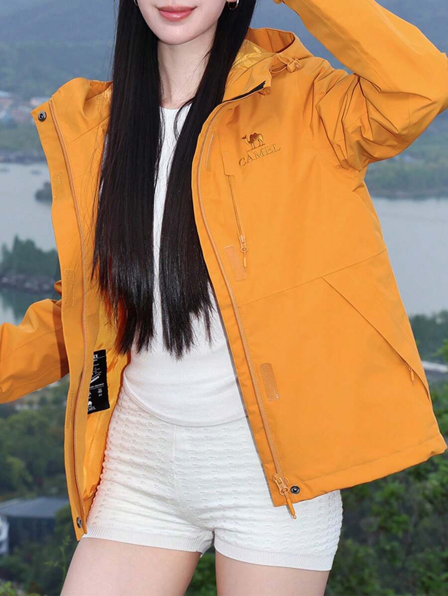 CAMEL CROWN Women's Single-Layer Jacket, Spring And Summer Single-Layer Hard Shell Jacket, Outdoor Windproof And Waterproof Hooded Climbing Jacket
