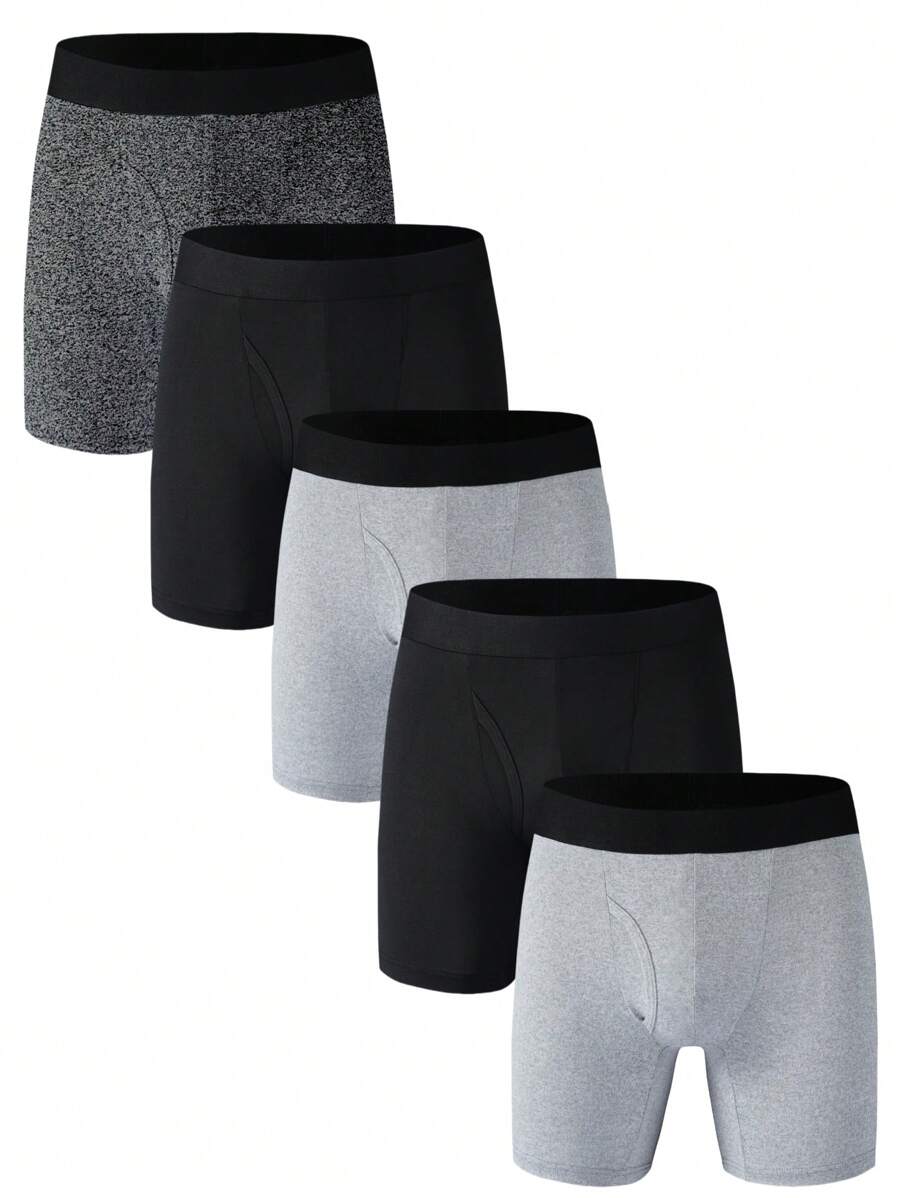 Solid Color Men's Four-Corner Open Fly Underwear (Pack Of 5)