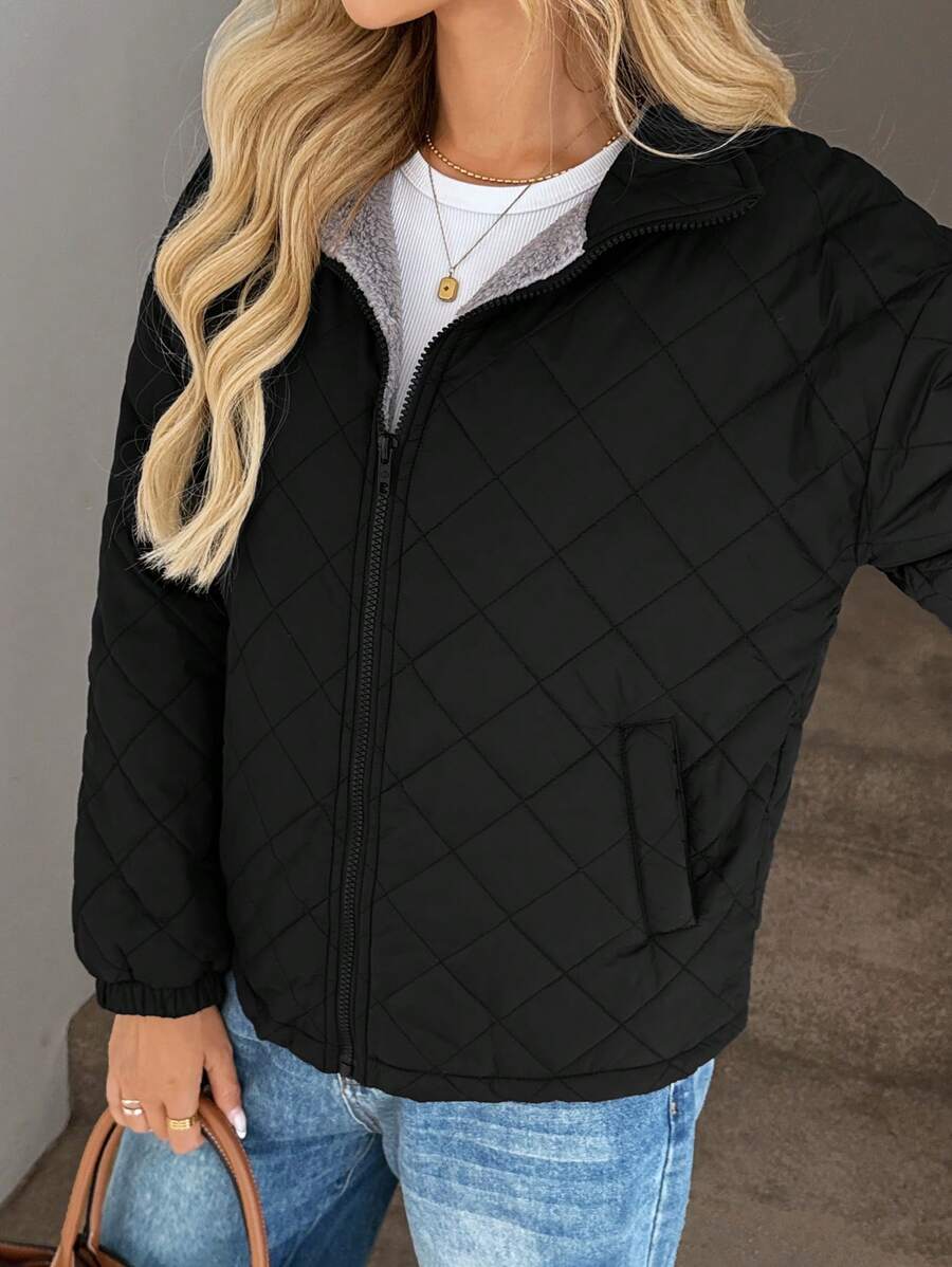 Easowa Women's Casual Plain Color Thermal Lined Regular Padded Coat, Autumn Winter