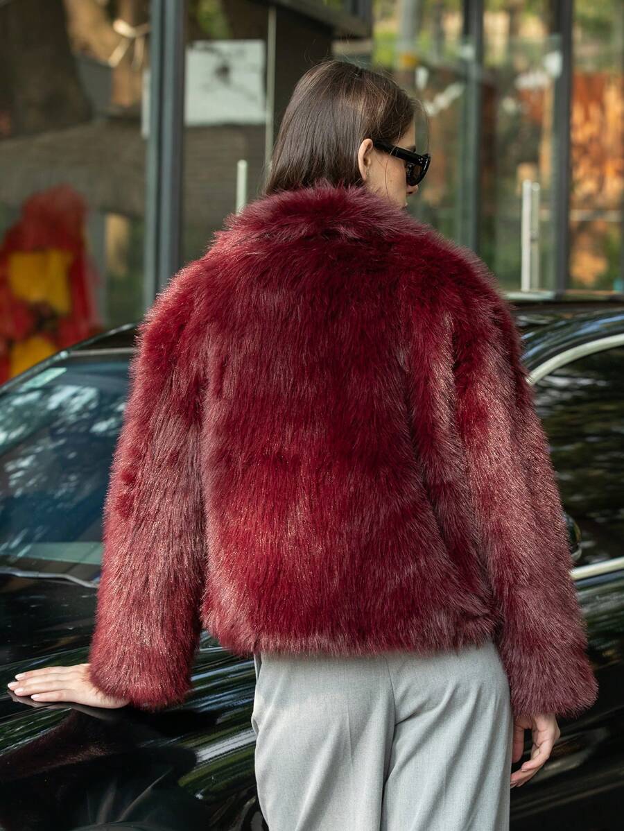 HH Faux Fur Jacket For Women Elegant Solid Lapel Long Sleeve Coat Casual Loose Female Winter Oversize Lady Chic Streetwear Jakcets
