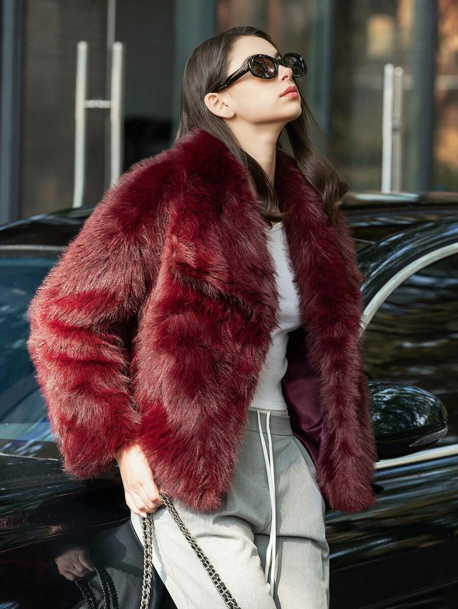 HH Faux Fur Jacket For Women Elegant Solid Lapel Long Sleeve Coat Casual Loose Female Winter Oversize Lady Chic Streetwear Jakcets