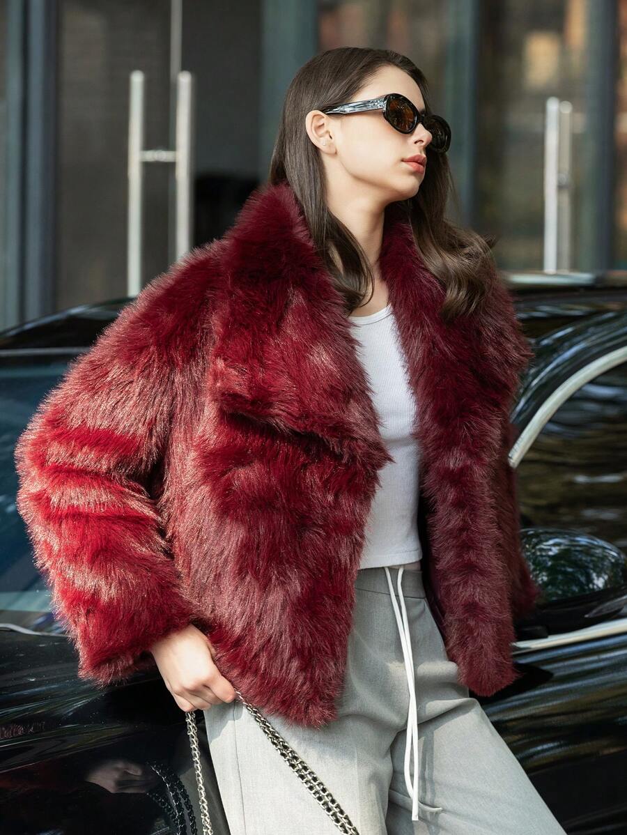 HH Faux Fur Jacket For Women Elegant Solid Lapel Long Sleeve Coat Casual Loose Female Winter Oversize Lady Chic Streetwear Jakcets