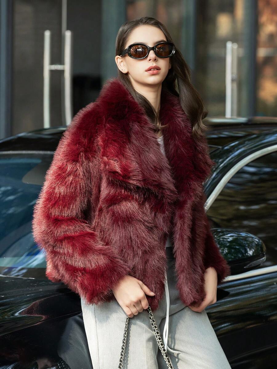 HH Faux Fur Jacket For Women Elegant Solid Lapel Long Sleeve Coat Casual Loose Female Winter Oversize Lady Chic Streetwear Jakcets