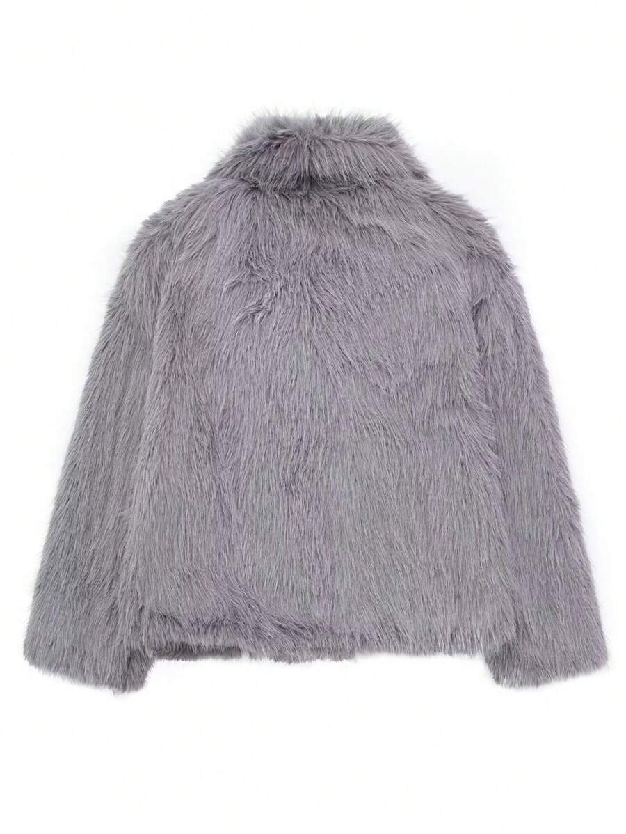 HH Faux Fur Jacket For Women Elegant Solid Lapel Long Sleeve Coat Casual Loose Female Winter Oversize Lady Chic Streetwear Jakcets