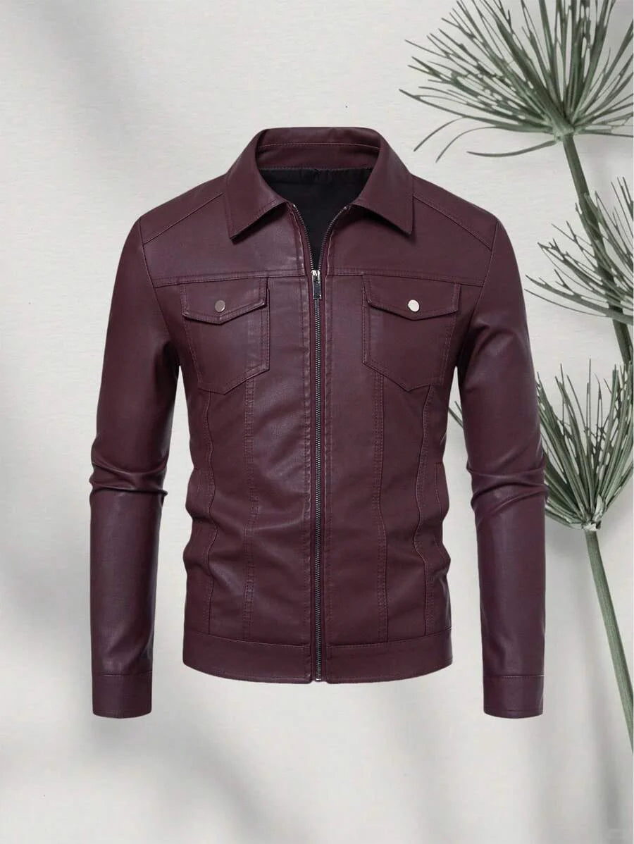 Real Men's Leather Jacket Distressed Vintage Lapel Men's Leather Jacket Slim Fit Short Men's Leather Jacket,Fleece