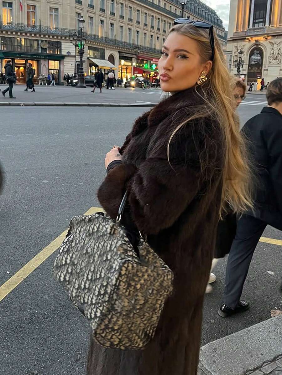 HH Women Vintage Solid Faux Fur Coat Loose Casual Long Sleeve Lapel Jacket Winter Thick Warm Outerwear Oversize Style