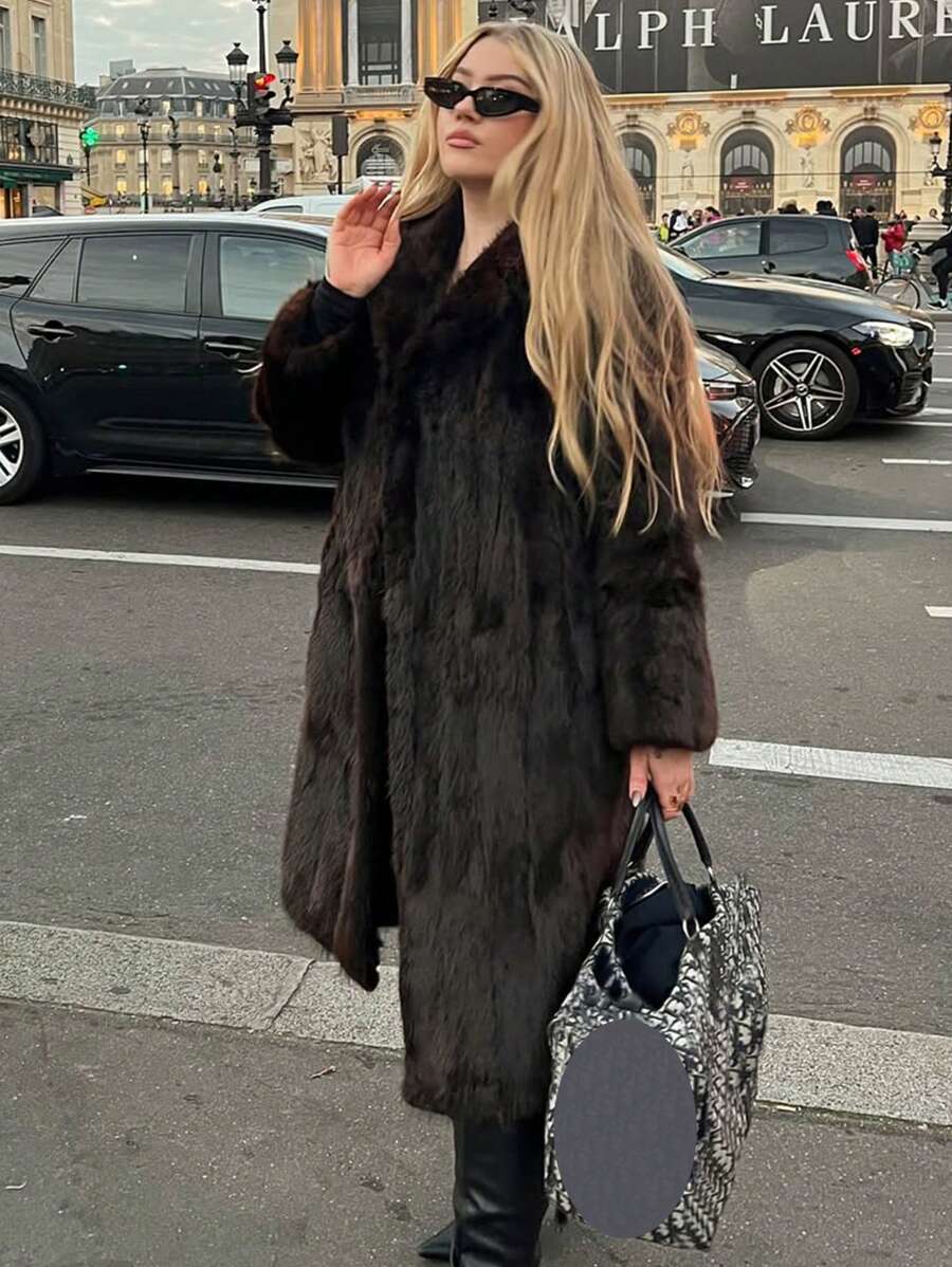 HH Women Vintage Solid Faux Fur Coat Loose Casual Long Sleeve Lapel Jacket Winter Thick Warm Outerwear Oversize Style
