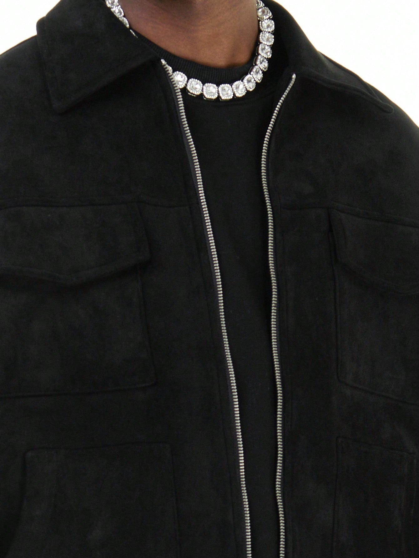 MT99 Retro High Street Casual Suede Windbreaker Black Jacket, American Style Windproof Warm Loose Fit Leisure Outwear For Men