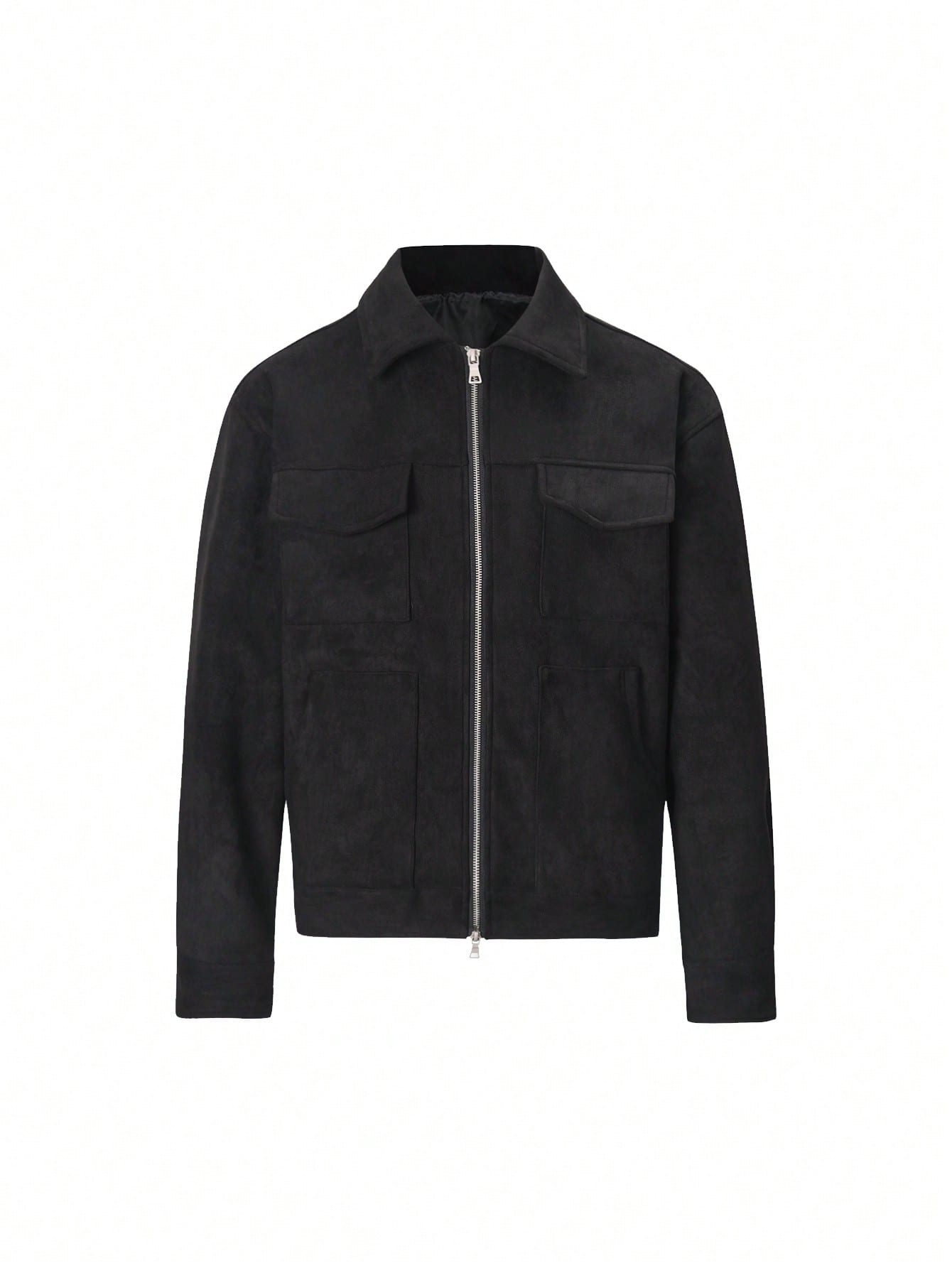 MT99 Retro High Street Casual Suede Windbreaker Black Jacket, American Style Windproof Warm Loose Fit Leisure Outwear For Men