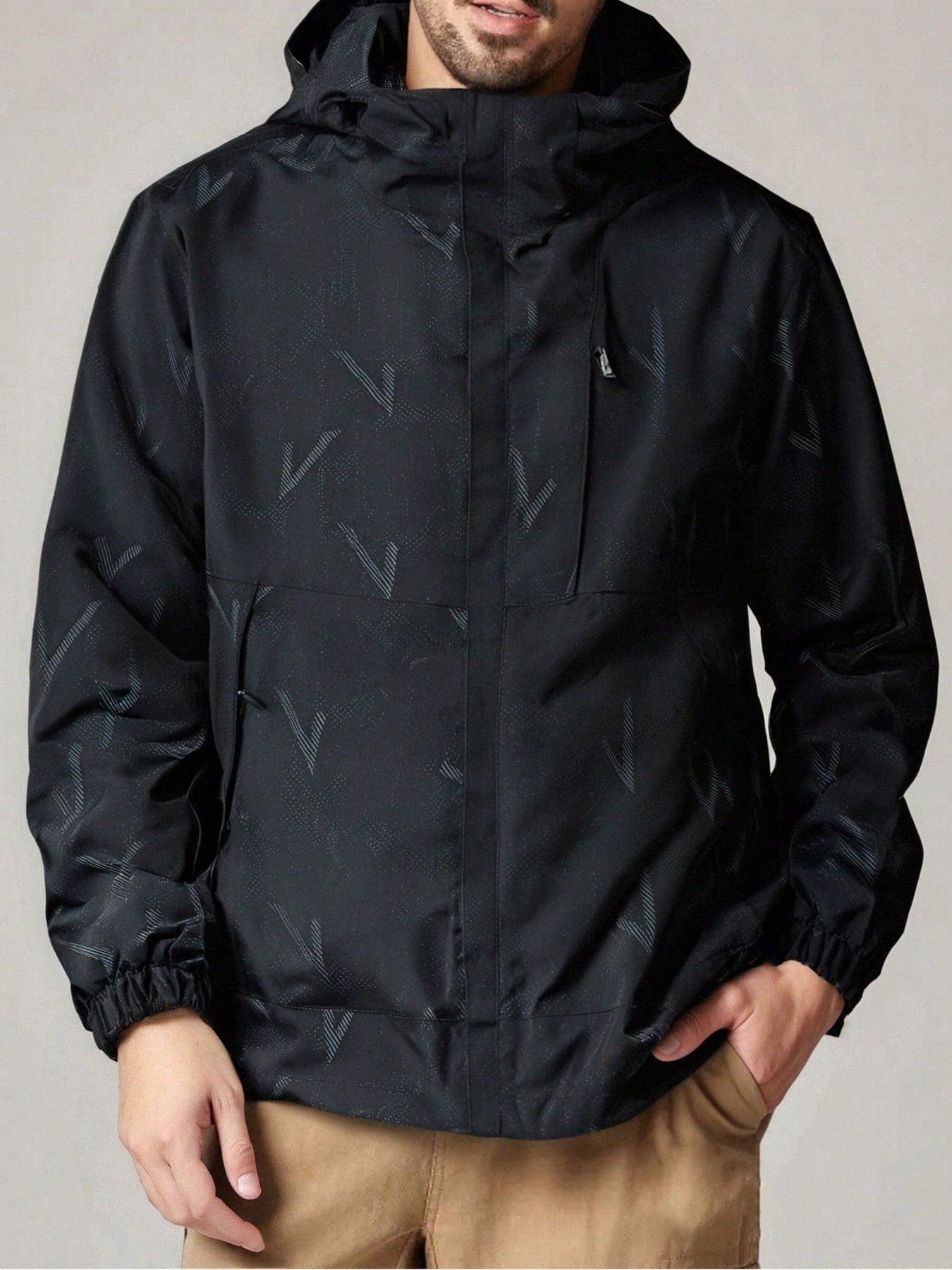 Men's Spring Autumn Waterproof Hooded Windbreaker Jacket, Outdoor Sports Detachable Raincoat, High Quality Full Logo Print