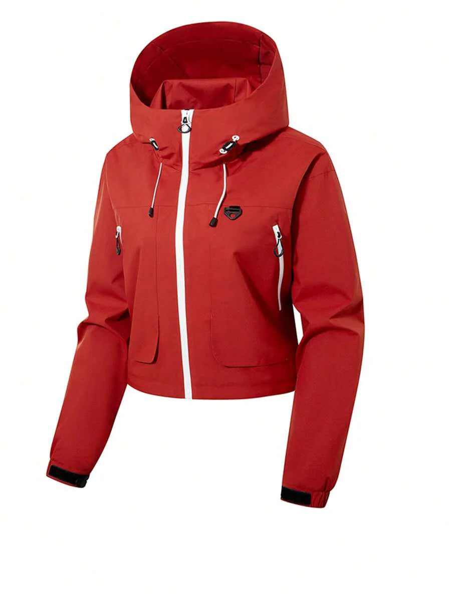 1pc Women's Short Jacket, Spring Lightweight Hooded Multi-Pocket Windbreaker, Water-Resistant Zipper Casual Outdoor