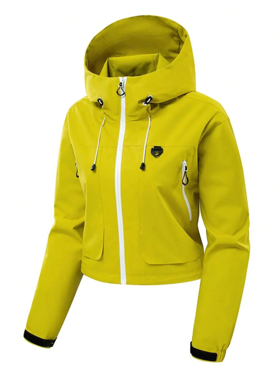 1pc Women's Short Jacket, Spring Lightweight Hooded Multi-Pocket Windbreaker, Water-Resistant Zipper Casual Outdoor