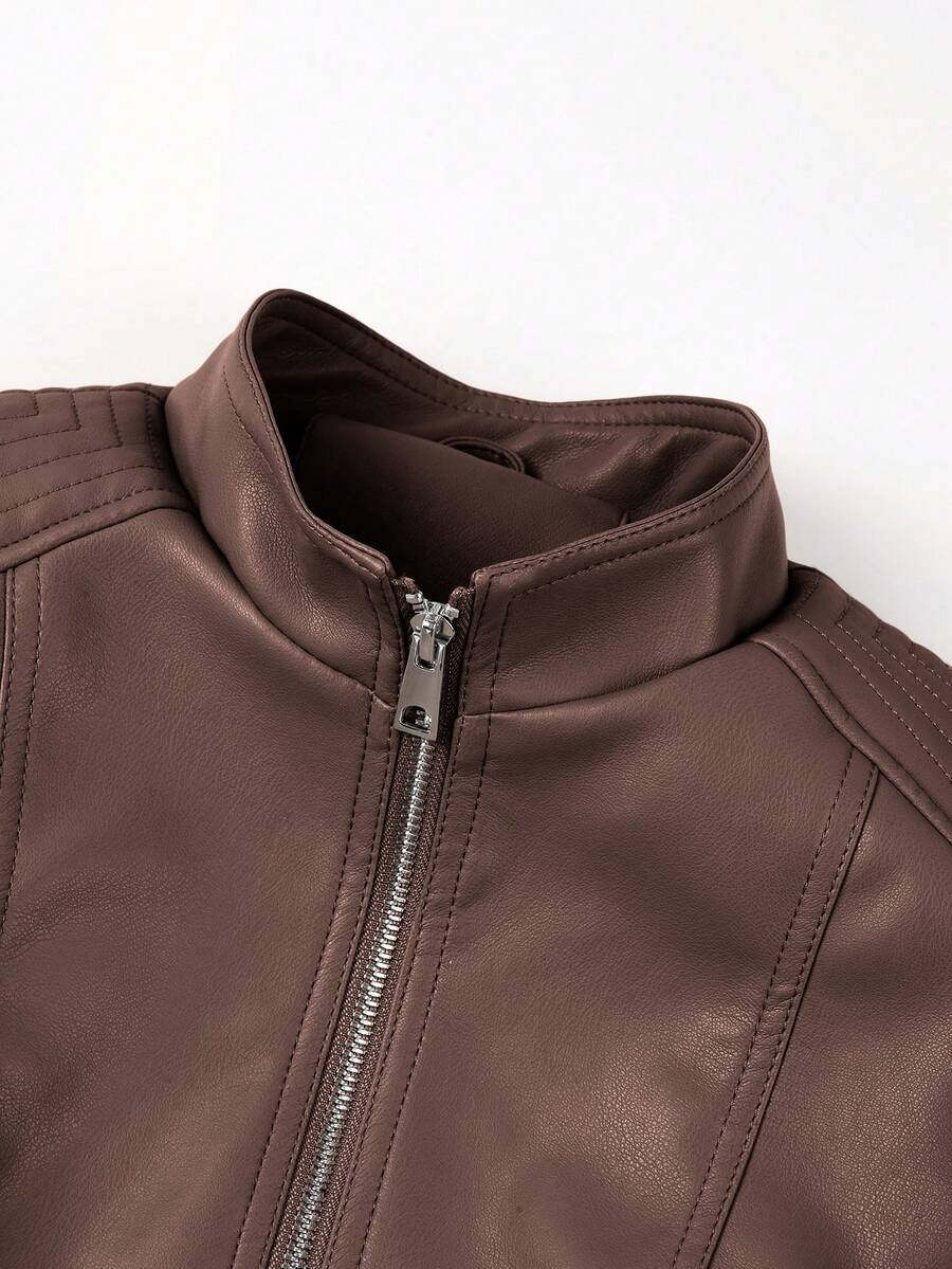 Giolshon Women's Fall/Winter Faux Leather Biker Jacket - Asymmetric Zip, Stand Collar For Edgy Commuting