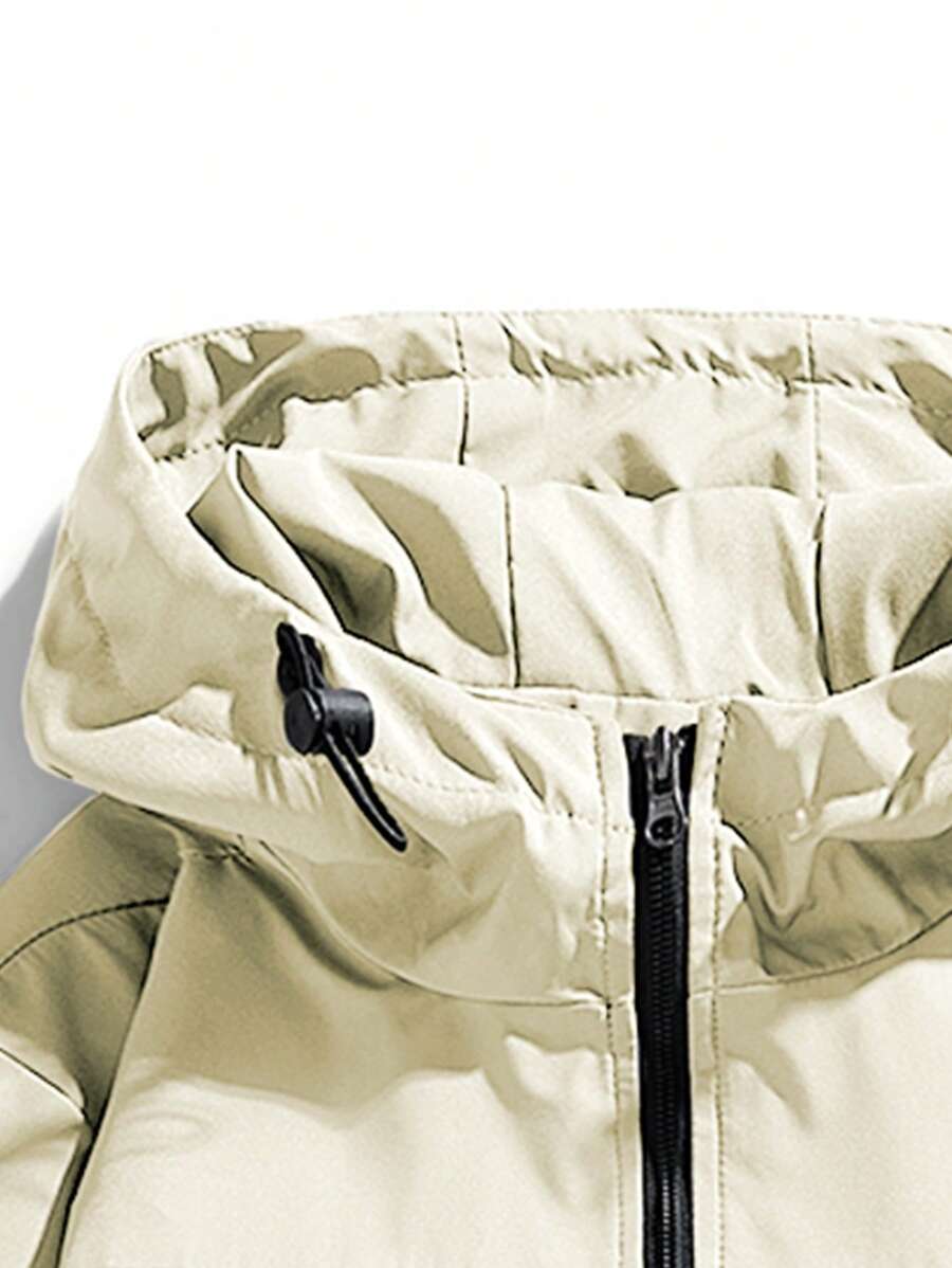 Men's Hooded Jacket With Pockets, Printed Outerwear For Spring And Autumn