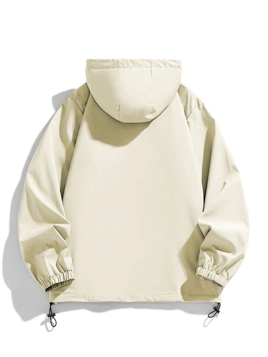 Men's Hooded Jacket With Pockets, Printed Outerwear For Spring And Autumn