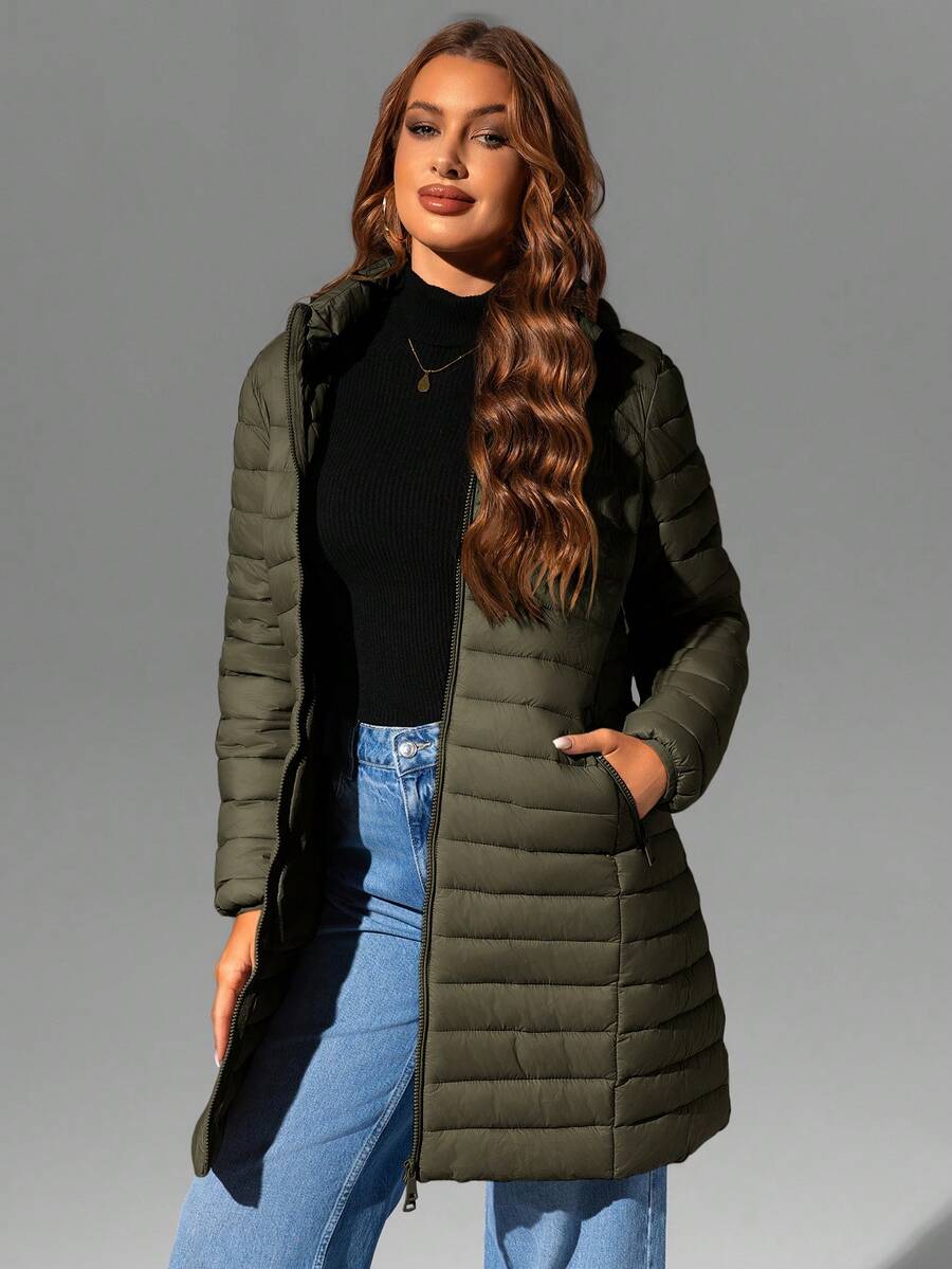 Risissida Women's Casual Hooded Windbreaker With Pockets, Padded Jacket Is Lightweight And Suitable For Everyday Wear