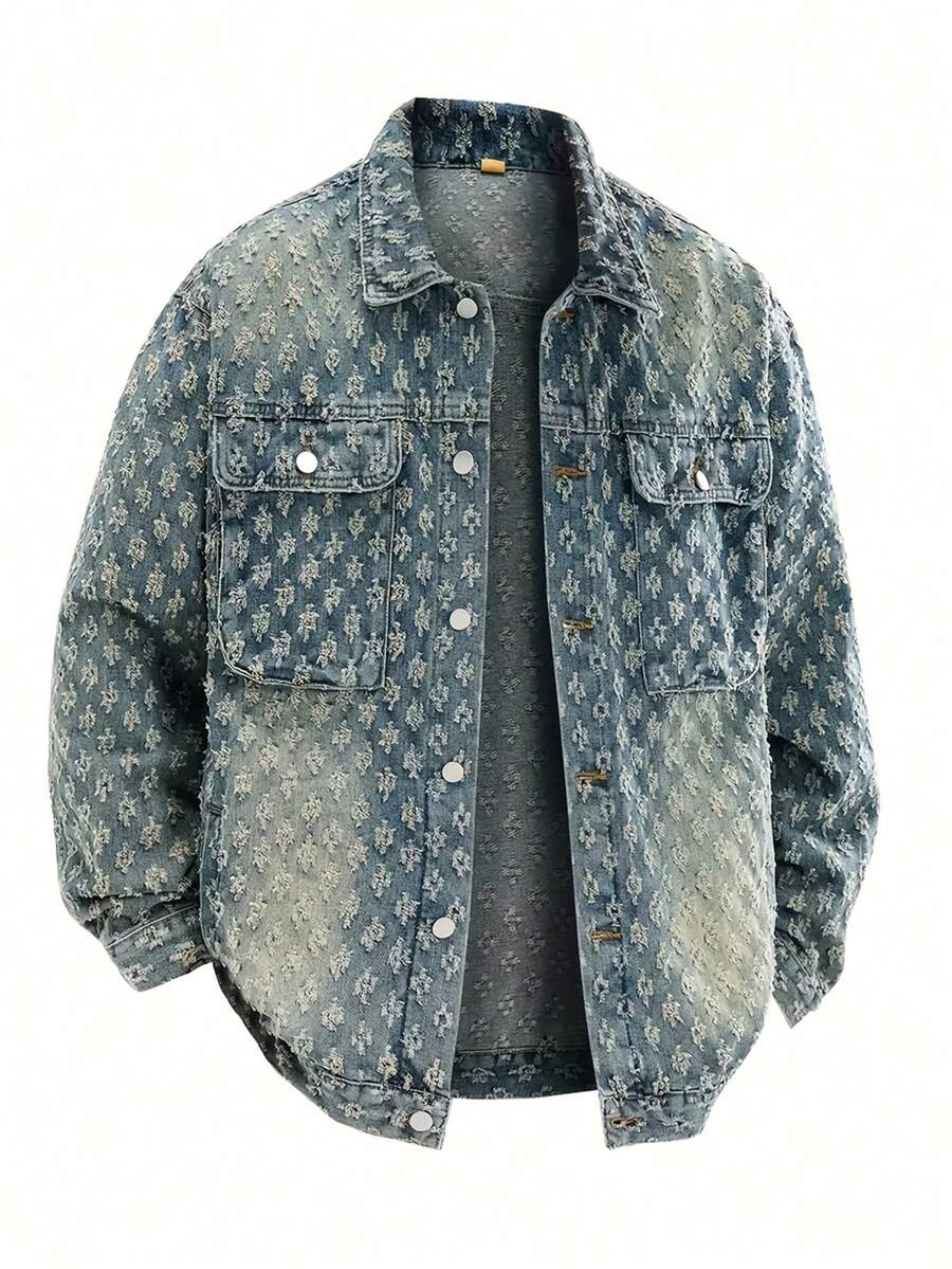 Retro Street Fashion American Style Men's Denim Floral Print Jacket, Niche, Fall