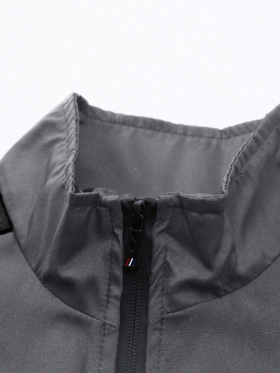 Manfinity EMRG Men's Casual Letter Print Rave Long Sleeve Jacket, Spring And Autumn Going Out Color Block Lightweight Jacket, For Friends, Husband, Boyfriend Gifts, For Fall