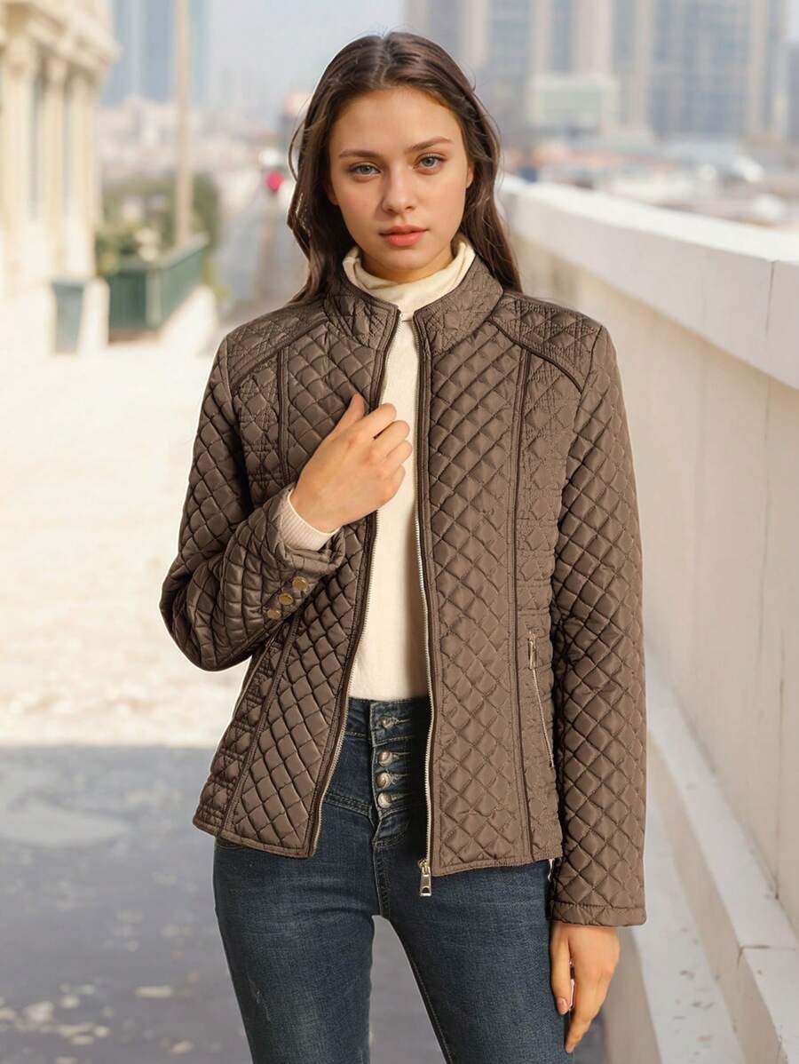Giolshon Women's Streetwear Casual Hooded Padded Jacket With Pockets, Lightweight Quilted Padded Coat For Spring/Fall/Winter Daily Wear