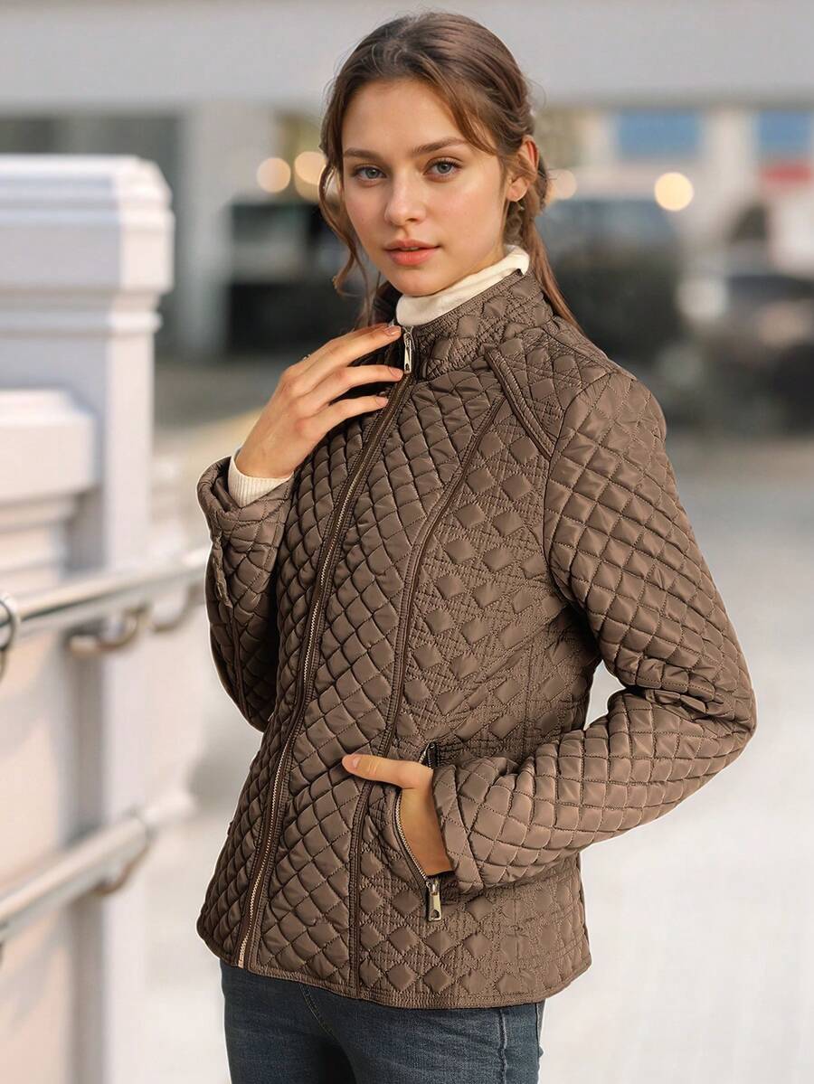 Giolshon Women's Streetwear Casual Hooded Padded Jacket With Pockets, Lightweight Quilted Padded Coat For Spring/Fall/Winter Daily Wear