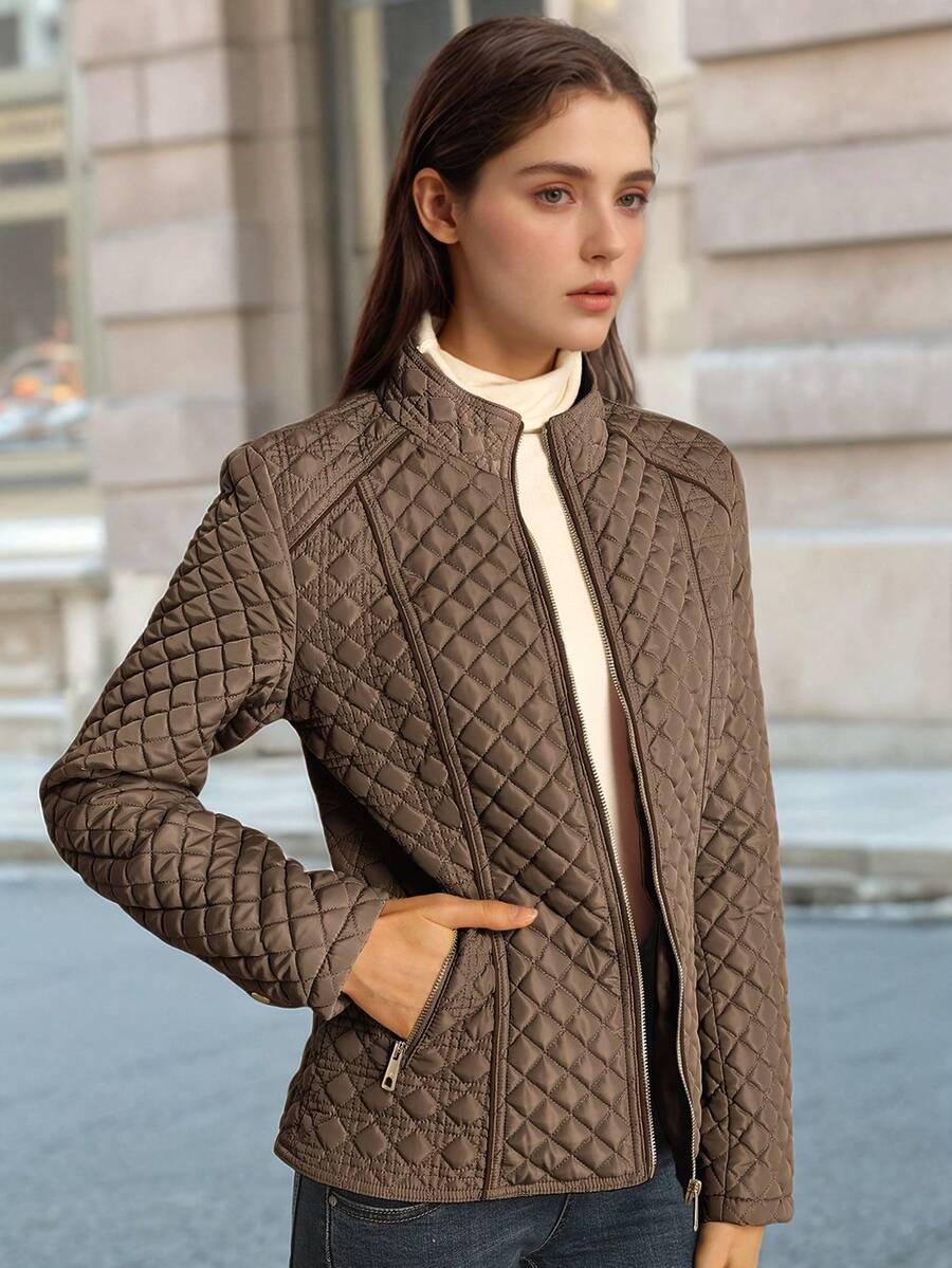 Giolshon Women's Streetwear Casual Hooded Padded Jacket With Pockets, Lightweight Quilted Padded Coat For Spring/Fall/Winter Daily Wear
