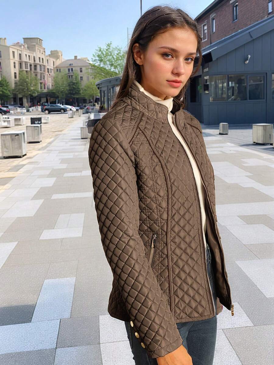 Giolshon Women's Streetwear Casual Hooded Padded Jacket With Pockets, Lightweight Quilted Padded Coat For Spring/Fall/Winter Daily Wear