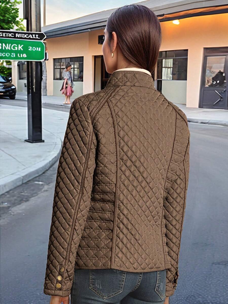 Giolshon Women's Streetwear Casual Hooded Padded Jacket With Pockets, Lightweight Quilted Padded Coat For Spring/Fall/Winter Daily Wear
