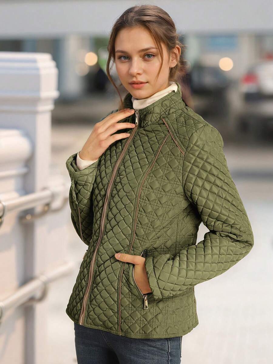 Giolshon Women's Streetwear Casual Hooded Padded Jacket With Pockets, Lightweight Quilted Padded Coat For Spring/Fall/Winter Daily Wear