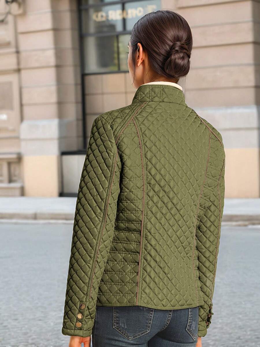 Giolshon Women's Streetwear Casual Hooded Padded Jacket With Pockets, Lightweight Quilted Padded Coat For Spring/Fall/Winter Daily Wear
