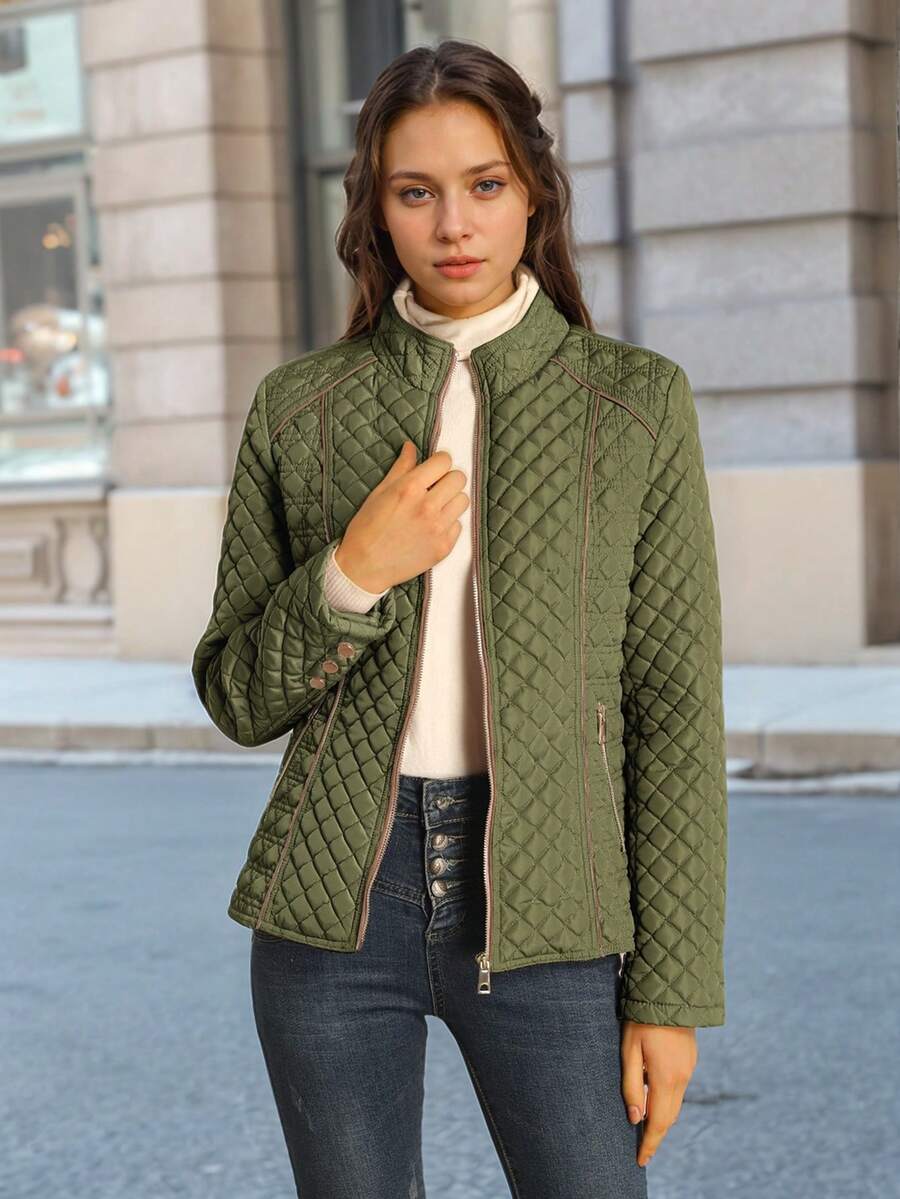 Giolshon Women's Streetwear Casual Hooded Padded Jacket With Pockets, Lightweight Quilted Padded Coat For Spring/Fall/Winter Daily Wear