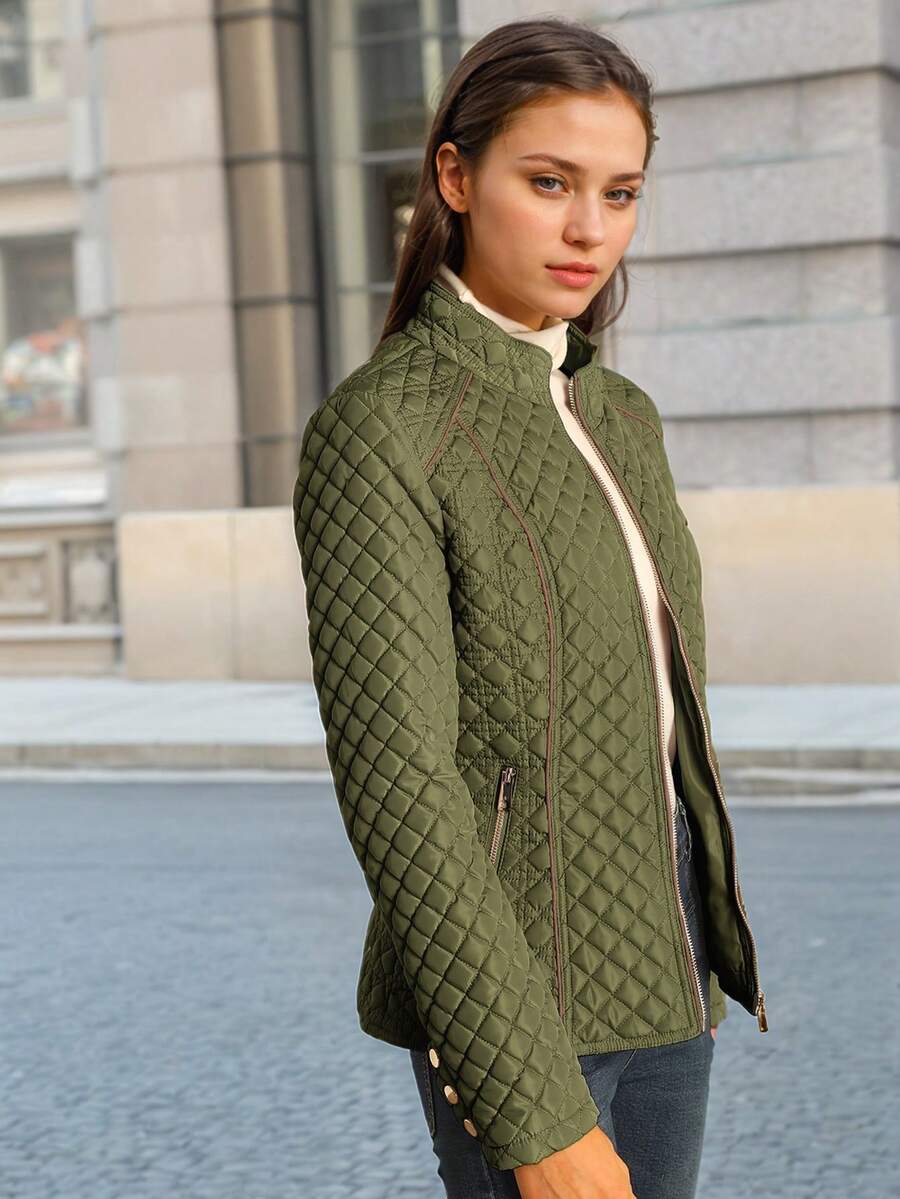 Giolshon Women's Streetwear Casual Hooded Padded Jacket With Pockets, Lightweight Quilted Padded Coat For Spring/Fall/Winter Daily Wear
