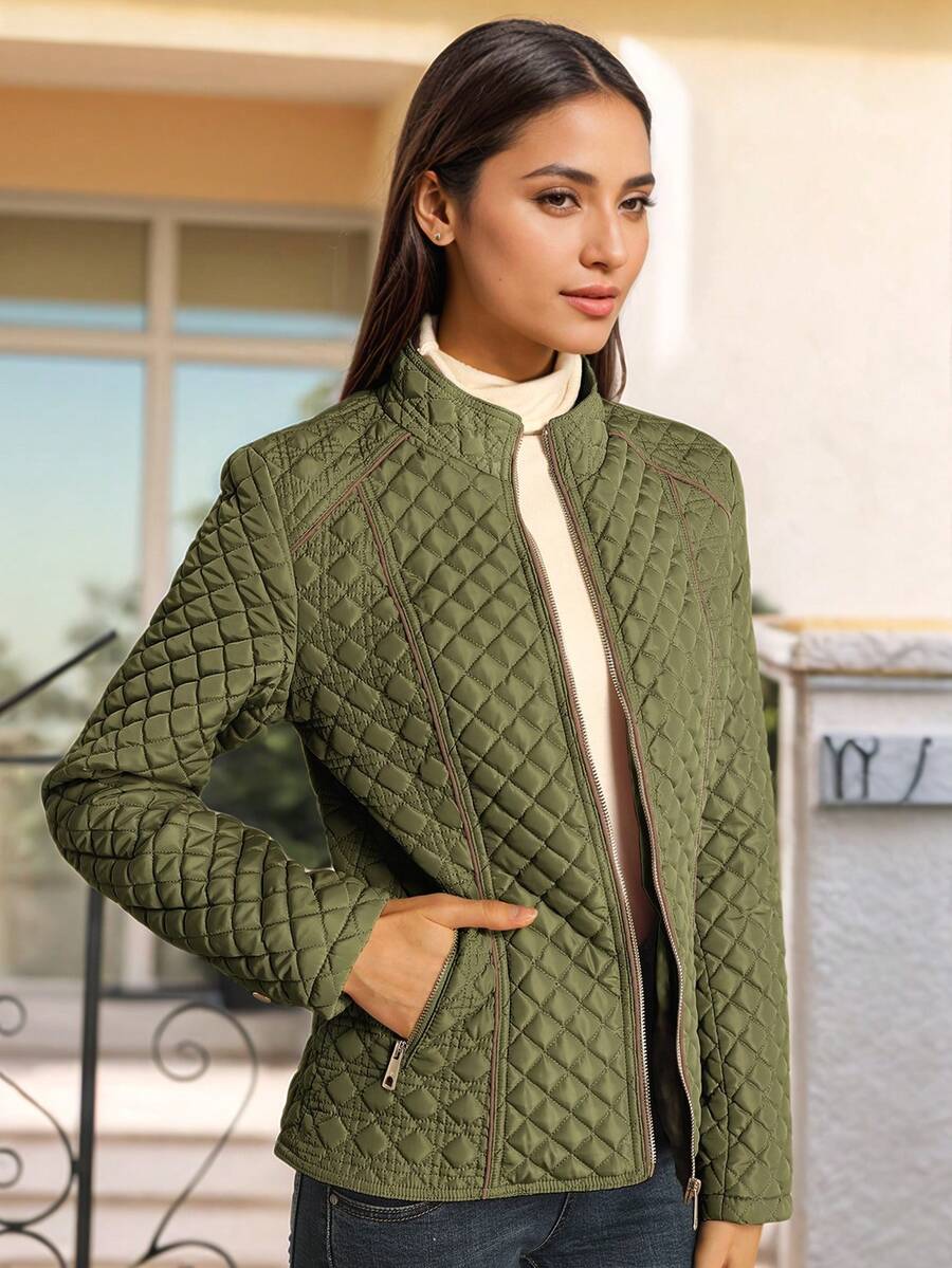 Giolshon Women's Streetwear Casual Hooded Padded Jacket With Pockets, Lightweight Quilted Padded Coat For Spring/Fall/Winter Daily Wear