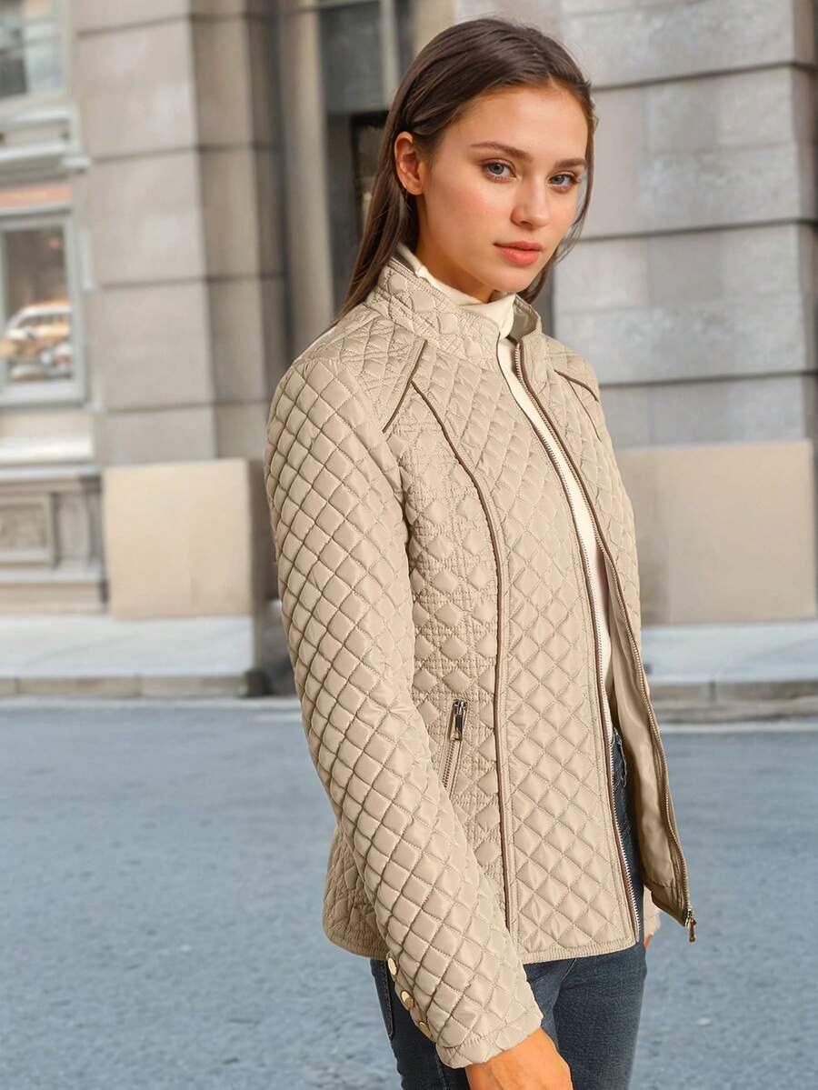 Giolshon Women's Streetwear Casual Hooded Padded Jacket With Pockets, Lightweight Quilted Padded Coat For Spring/Fall/Winter Daily Wear