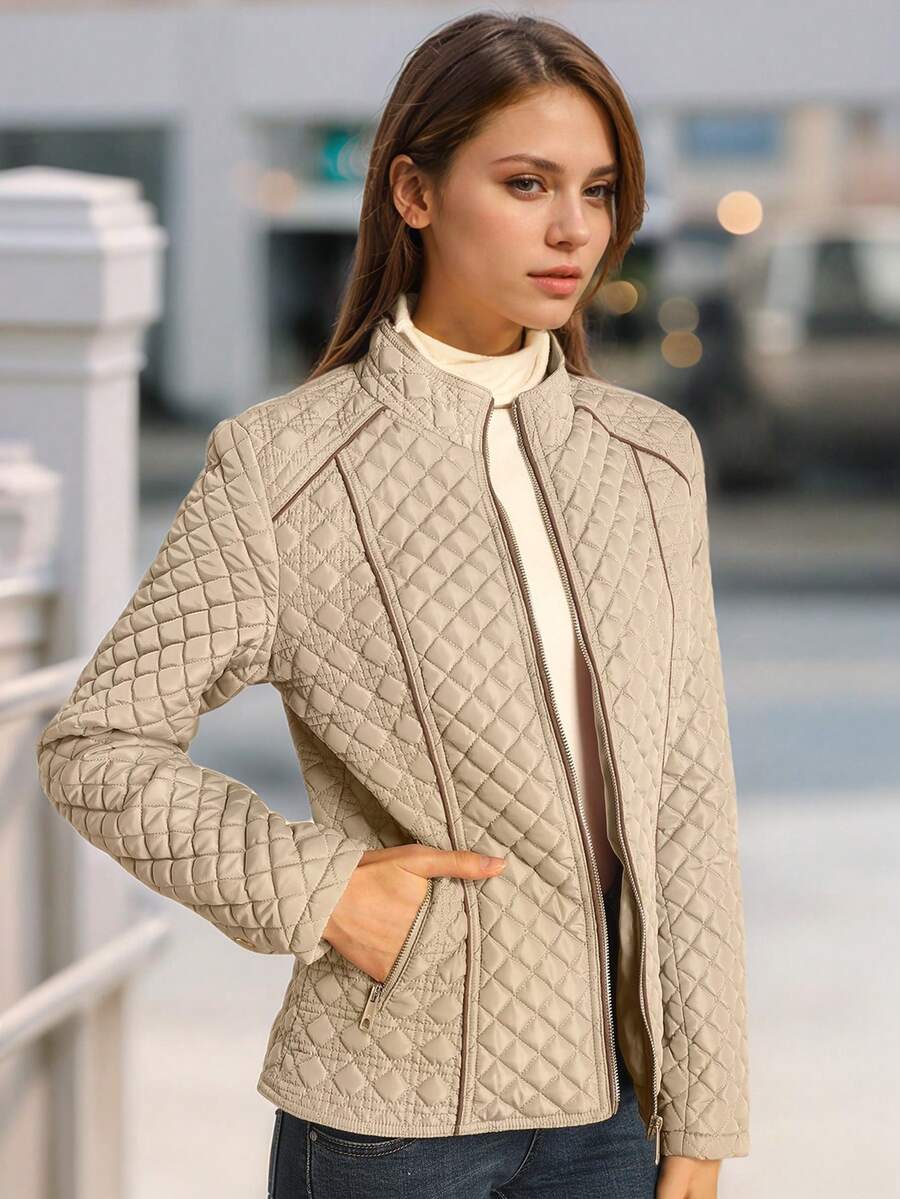 Giolshon Women's Streetwear Casual Hooded Padded Jacket With Pockets, Lightweight Quilted Padded Coat For Spring/Fall/Winter Daily Wear