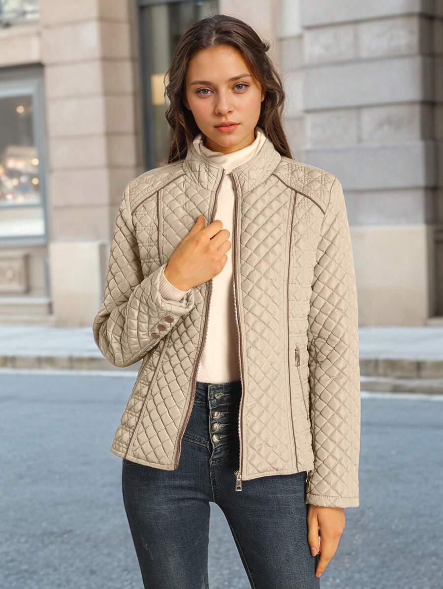 Giolshon Women's Streetwear Casual Hooded Padded Jacket With Pockets, Lightweight Quilted Padded Coat For Spring/Fall/Winter Daily Wear