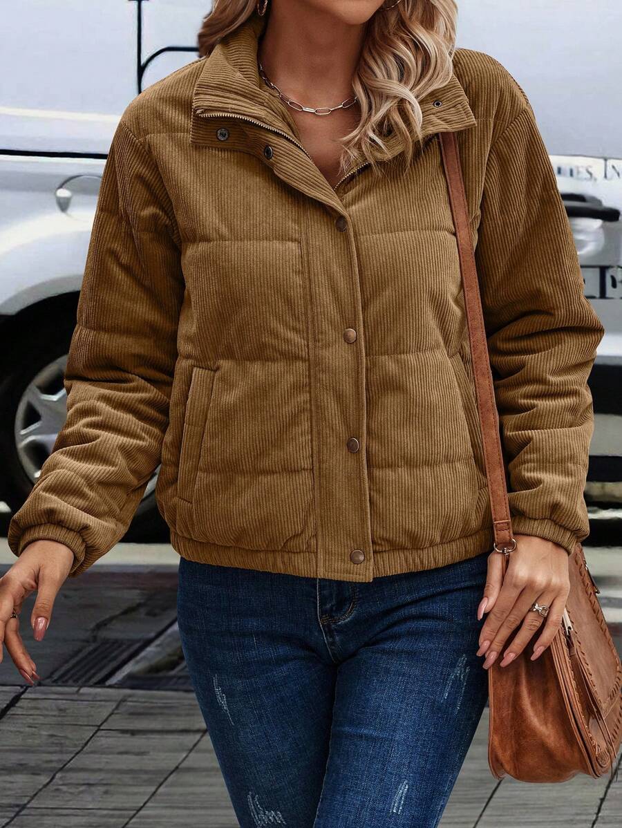 Clasi Zip Up Snap Button Padded Padded Coat Clothes Winter Fall Cloth For Women