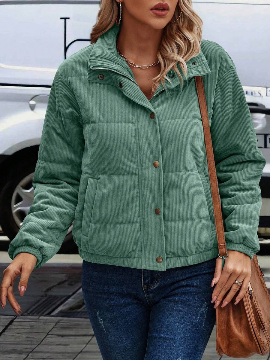Clasi Zip Up Snap Button Padded Padded Coat Clothes Winter Fall Cloth For Women