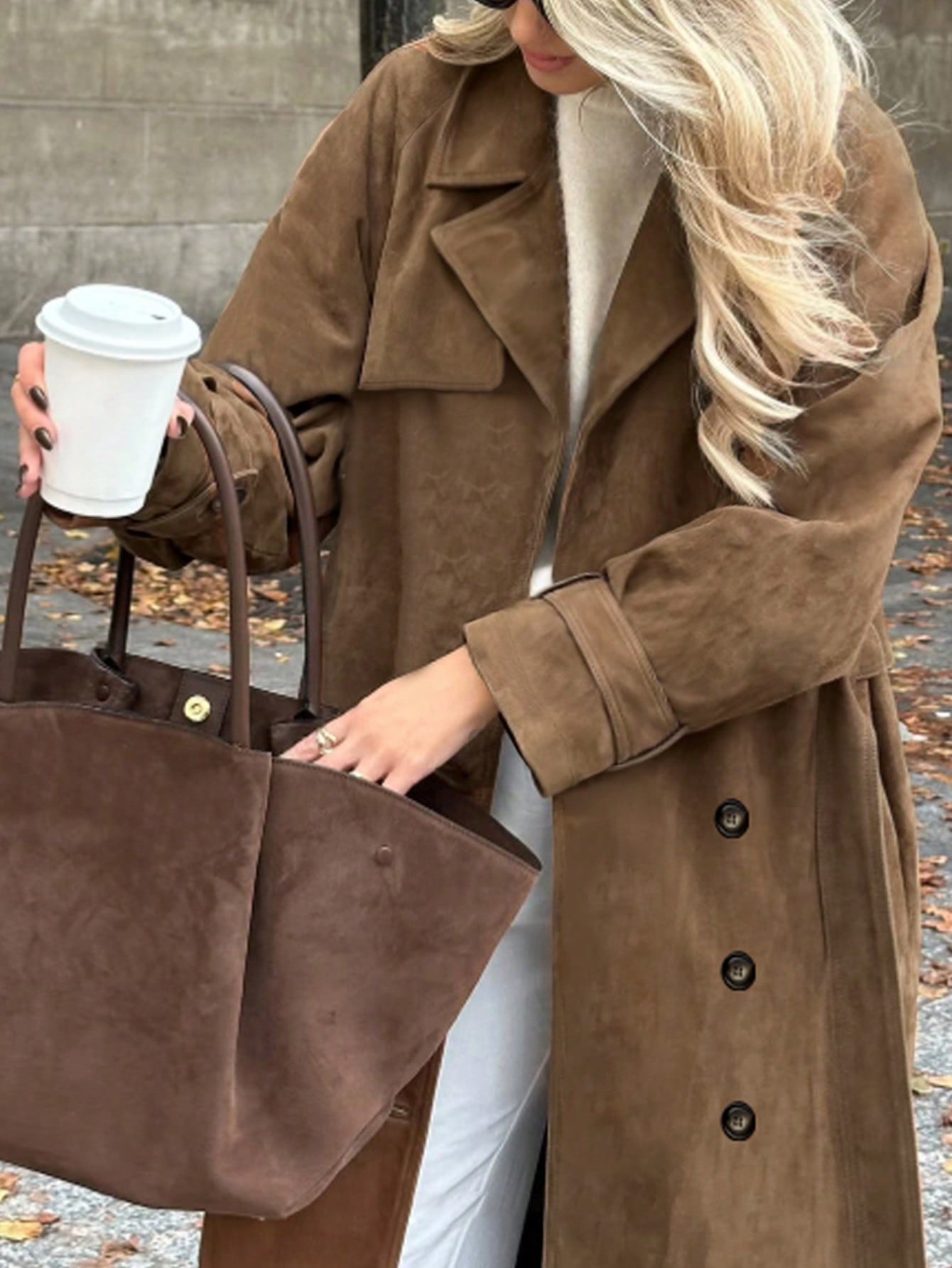 Autumn And Winter Elegant Women's Fashion Elegant Comfortable Casual Temperament Lady Vintage Simple Brown Commuter Windproof Warm Thickened Long Sleeve Pocket Button Ladies Trench Coat Jacket Long Coat