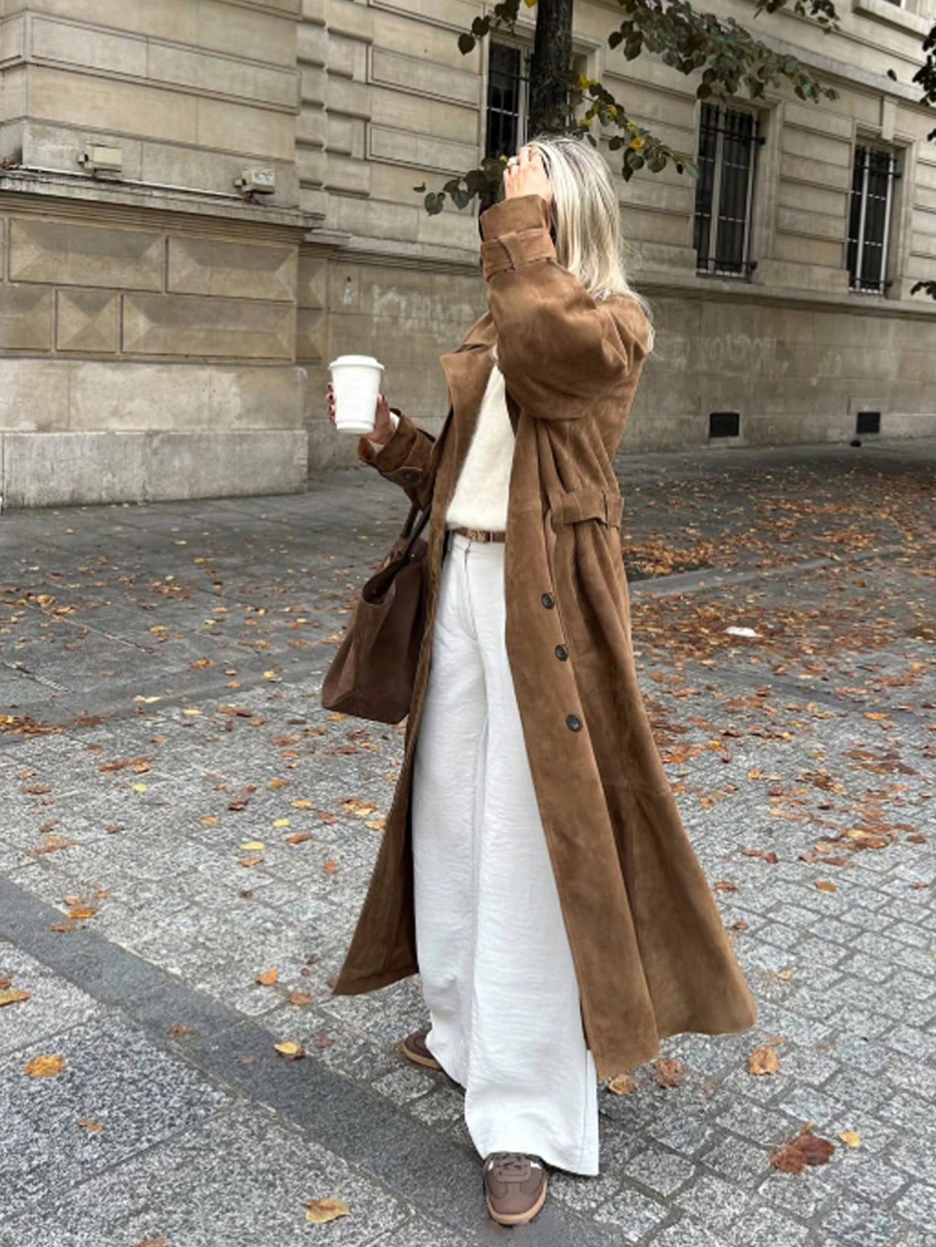 Autumn And Winter Elegant Women's Fashion Elegant Comfortable Casual Temperament Lady Vintage Simple Brown Commuter Windproof Warm Thickened Long Sleeve Pocket Button Ladies Trench Coat Jacket Long Coat