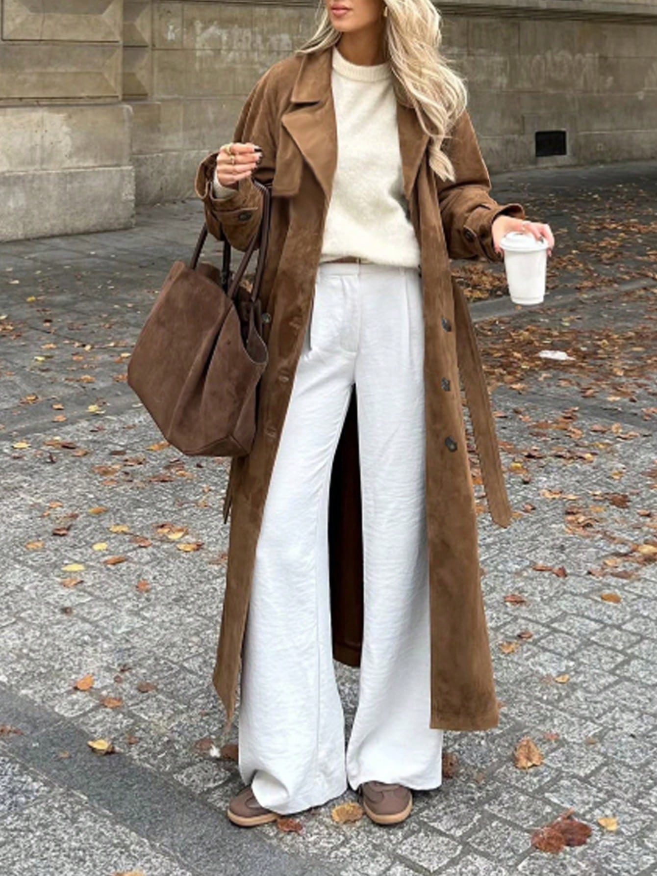 Autumn And Winter Elegant Women's Fashion Elegant Comfortable Casual Temperament Lady Vintage Simple Brown Commuter Windproof Warm Thickened Long Sleeve Pocket Button Ladies Trench Coat Jacket Long Coat