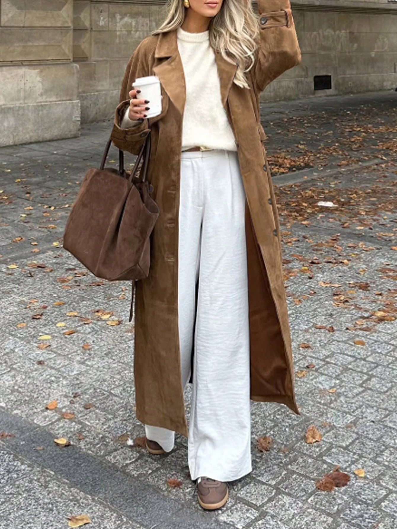 Autumn And Winter Elegant Women's Fashion Elegant Comfortable Casual Temperament Lady Vintage Simple Brown Commuter Windproof Warm Thickened Long Sleeve Pocket Button Ladies Trench Coat Jacket Long Coat