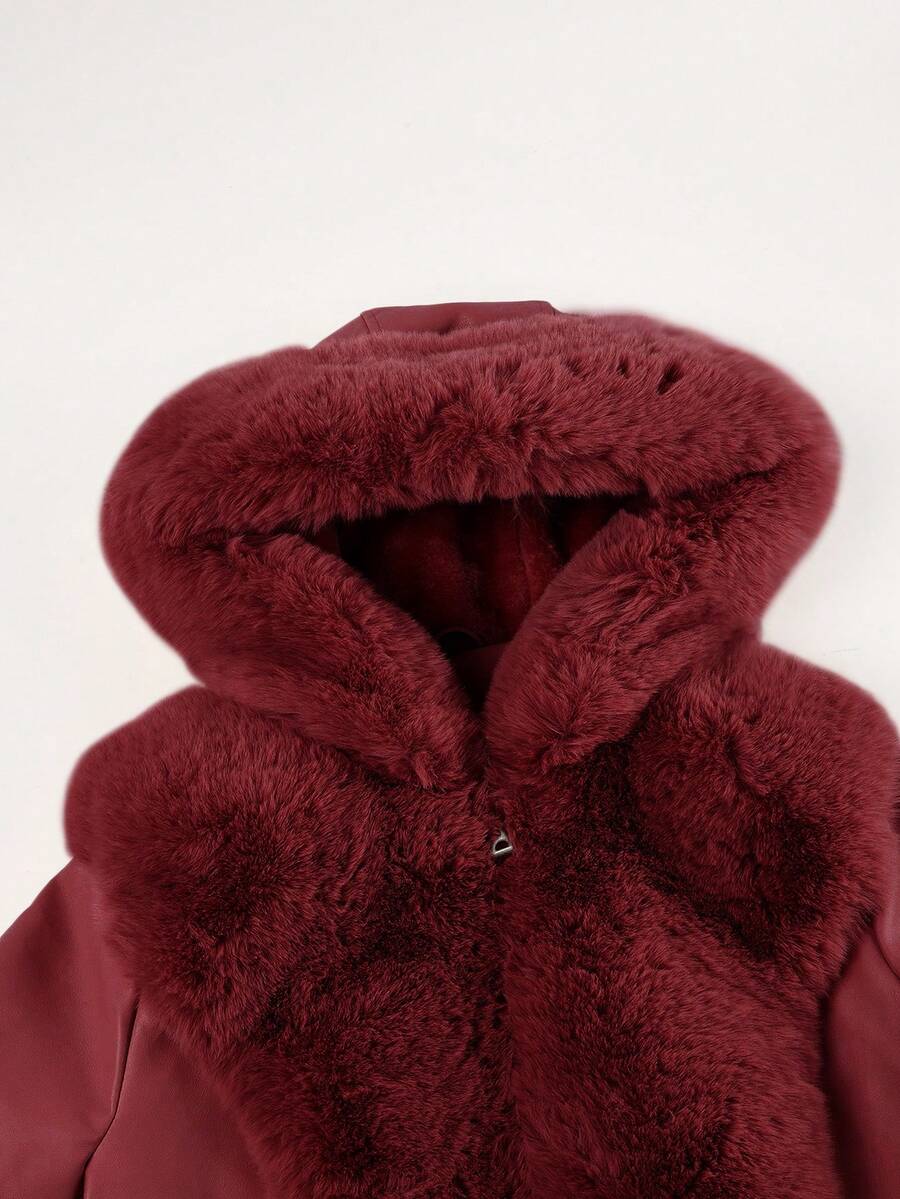 Giolshon Women's PU Jacket With Faux Fur And Belt - Perfect For Fall And Winter, And Stylish With Waist Tie For Casual Or Work Commute