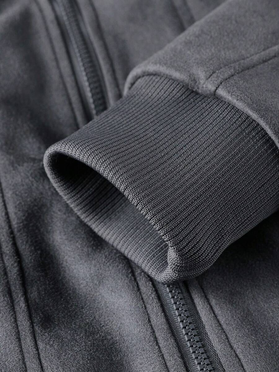 Manfinity Homme Men's Sherpa Fleece Jacket, Faux Suede Fur Collar, For Fall Winter