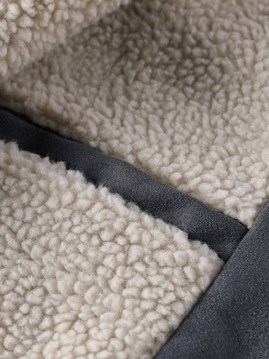 Manfinity Homme Men's Sherpa Fleece Jacket, Faux Suede Fur Collar, For Fall Winter