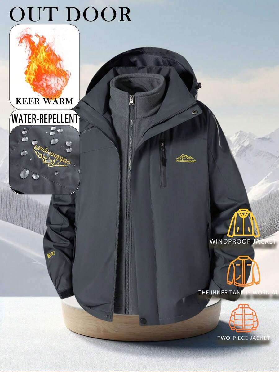 Unisex Outdoor Softshell Jacket, 3-In-1 Detachable Fleece Lining, Windproof Waterproof, Suitable For Autumn/Winter