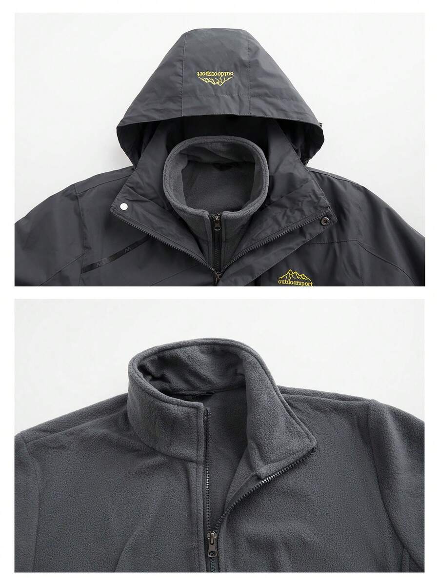 Unisex Outdoor Softshell Jacket, 3-In-1 Detachable Fleece Lining, Windproof Waterproof, Suitable For Autumn/Winter