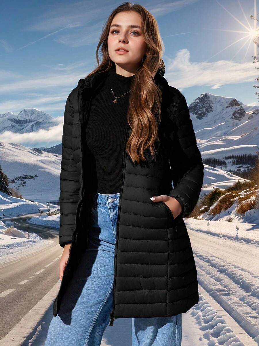 Risissida Women's Casual Hooded Windbreaker With Pockets, Padded Jacket Is Lightweight And Suitable For Everyday Wear
