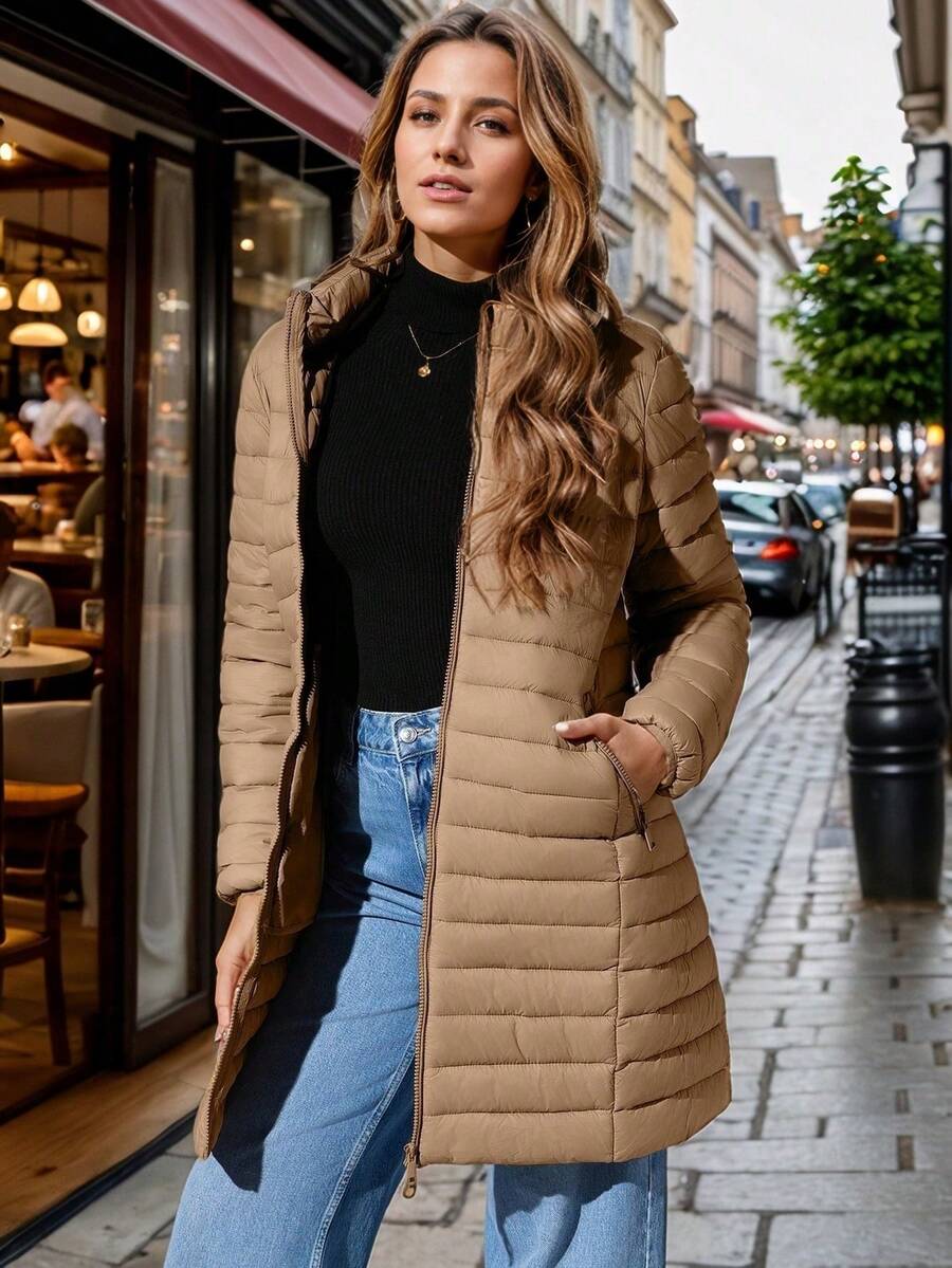 Risissida Women's Casual Hooded Windbreaker With Pockets, Padded Jacket Is Lightweight And Suitable For Everyday Wear